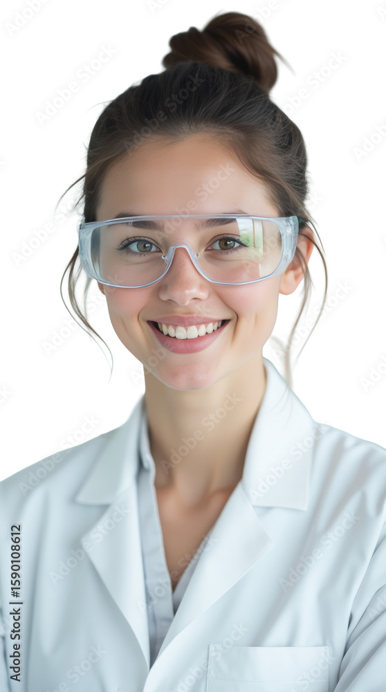 Pharmaceutical Researcher - A Portrait of a Young Woman with Her Hair Pulled Back in a Bun, Wearing a Lab Coat Pharmaceutical Researcher - A Portrait of a Young Woman with Her Hair Pulled Back in a Bun, Wearing a Lab Coat