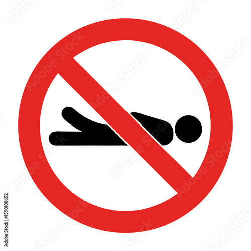 Lying down is restricted in this area, illustrated by a silhouette with a prohibition symbol. Restriction against lying down enforces regulations in certain places,