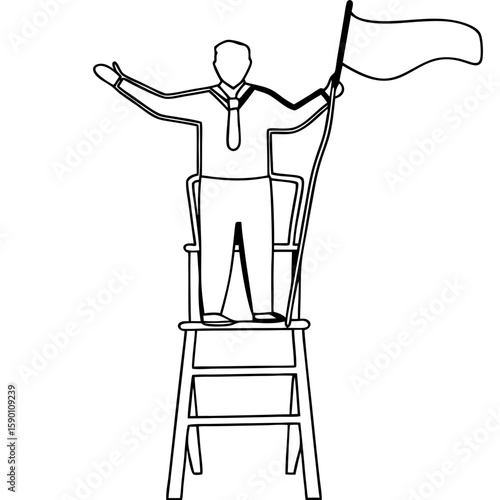 Referee on high chair, a symbol of authority and decisions, with outline and minimalist style. Referee on high chair offers powerful concept.
