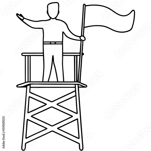 black and white lifeguard waving flag clip art preview