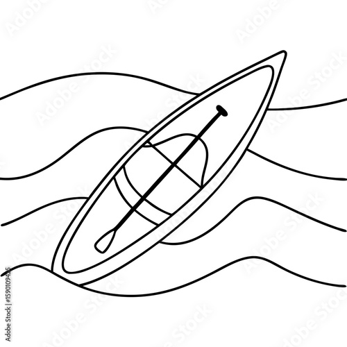 Stand up paddle board on waves outlined in minimalist style. Stand up paddle board on waves depicts sport and recreation, perfect for summer adventures on water.