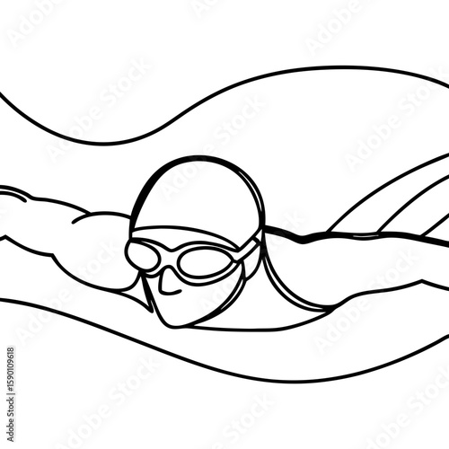 Swimmer in goggles doing front crawl under water, an athlete immersed in practice. Swimmer in goggles trains freestyle swimming.