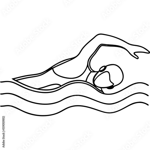 Breaststroke swimmer performs swimming breaststroke in water with fluid movement. The artful stroke of swimming breaststroke is captured in simple lines and wave formations.
