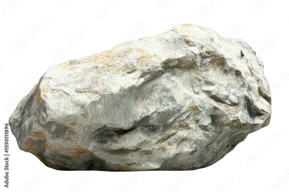 Obraz premium Rough textured natural stone with grey and beige mineral deposits isolated on transparent background