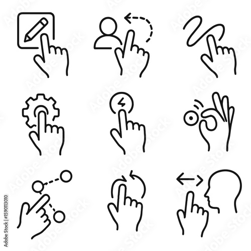 Gesture Customization Icons. Outline style icons of Gesture Customization: edit gesture icon, user-defined swipe, custom path