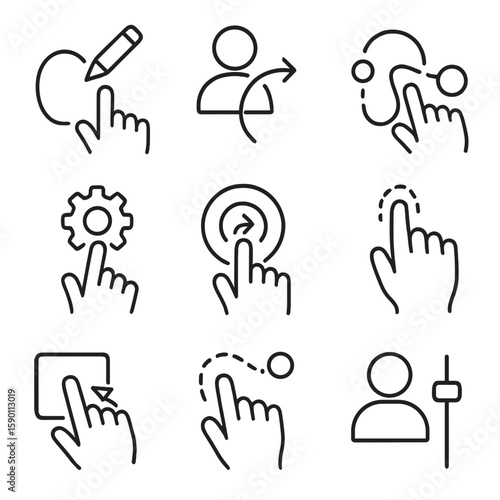 Gesture Customization Icons. Outline style icons of Gesture Customization: edit gesture icon, user-defined swipe, custom path