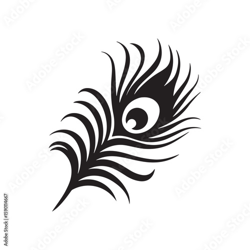 Stylish Peacock Feather Silhouette Vector – Elegant Decorative Element for Tattoos, Logos, Branding, Indian Cultural Art, Spiritual Designs, and Graphic Projects on White Background