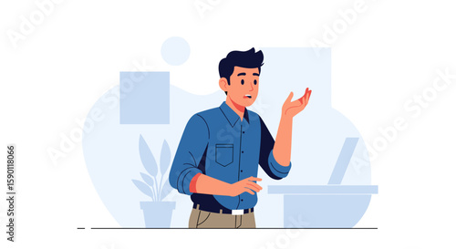 Illustration of a man making a point, perfect for presentations, blog posts, or website articles about communication.