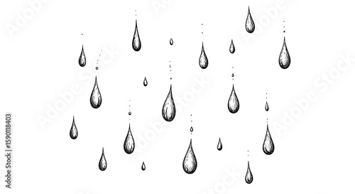 Raindrops or tears – vintage ink sketch hand-drawn black and white vector illustration
