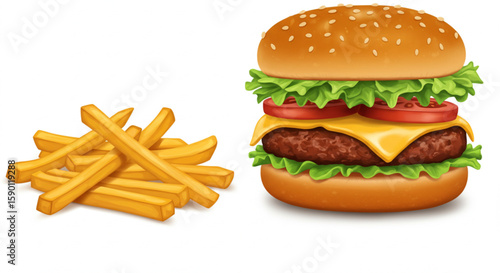 
 Save to Library
 Download Preview
 Preview Crop
 Find Similar
 
File #:  1053774674
vector burger with fries .Generative AI