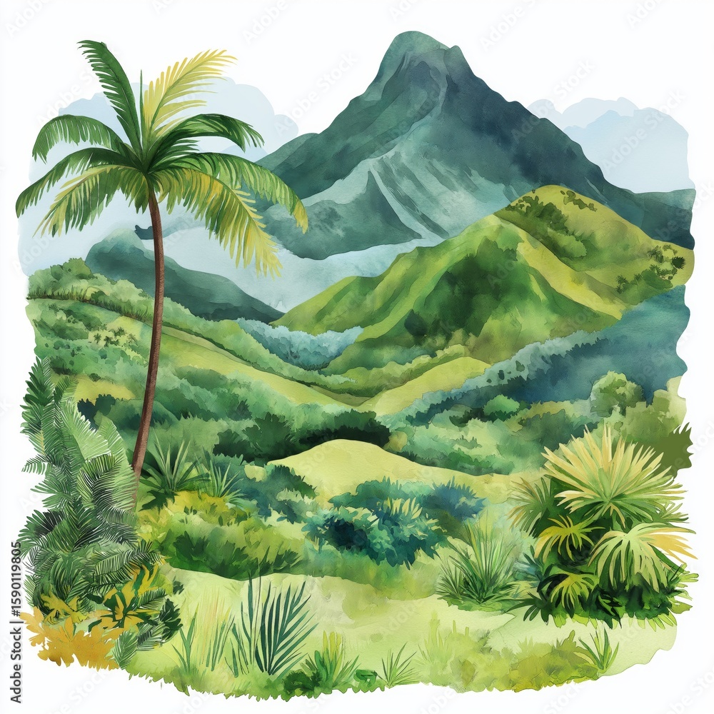 Fototapeta premium Andes Mountains. Andes Mountains hand drawn watercolor illustration