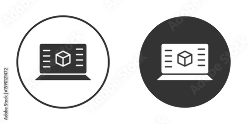 Computer simulation icon vector graphics in black and white color