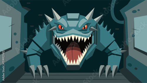 A monstrous mechanical beast its sharp teeth gnawing at the walls of the tunnel with relentless force.. Vector illustration