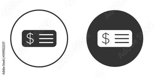 Cheque icon vector graphics in black and white color