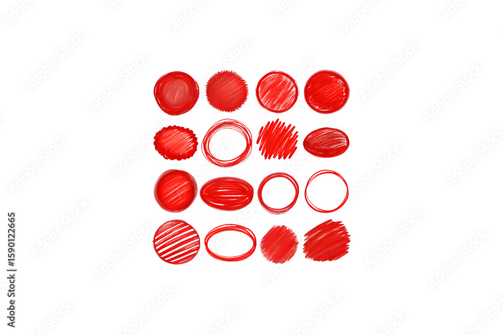 Fototapeta premium Red Highlight Circle PNG Set – Hand-Drawn Scribble Ovals and Annotation Marks – Isolated on Transparent Background PNG for Text Emphasis & Design Use