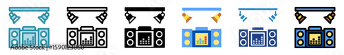 Dj Booth multi style, mini illustration icon set. outline, flat, glyph, line color, dual tone. vector for UI, UX, app, web, digital or print. Related to lifestyle, relaxation, drinks, pub and bar.