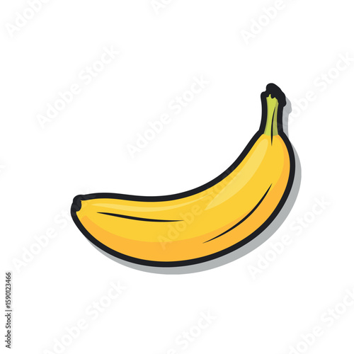 Bright yellow banana with a black outline on a white background