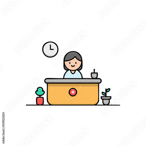 Medical receptionist illustration clinic reception, doctor's office, healthcare staff