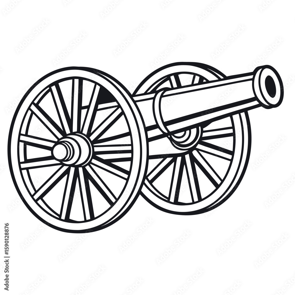 Fototapeta premium Black and white line art illustration of a historical cannon