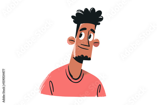 African American man with curly hair looking thoughtfully in illustration  