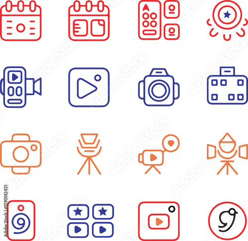 Collection of minimalist icons representing social media photography and videography concepts
