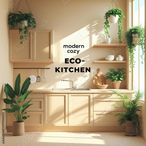 Eco friendly modern kitchen design ideas with indoor plants and natural light for sustainable home decor project