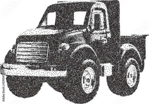 Toy retro y2k stipple design car halftone brutalist urban vector png with clear background, miniature 2000s photocopy grunge tattoo gen z effect