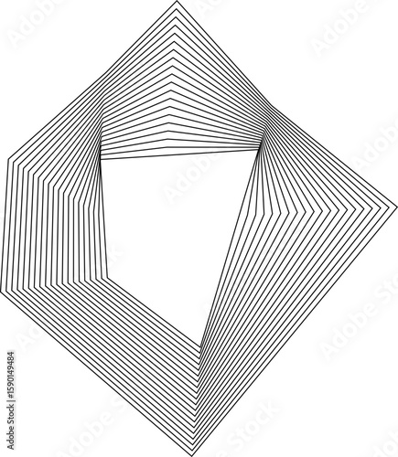 Square concentric lines combined with straight linear elements create layered form with hollow center.
