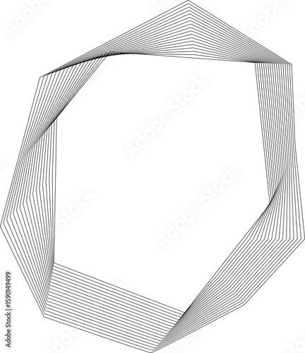 Rigid concentric square lines create strong-edged shape with hollow center and structural movement.