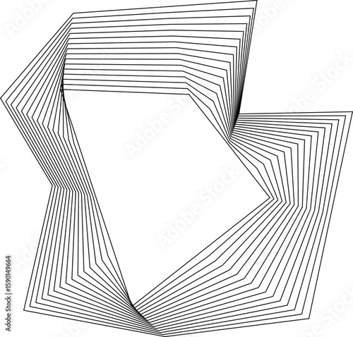 Irregular angular concentric square lines shape hollow form with uneven edges and abstract movement.