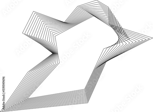 Solid form composed of concentric square lines arranged asymmetrically with hollow center and structured movement.