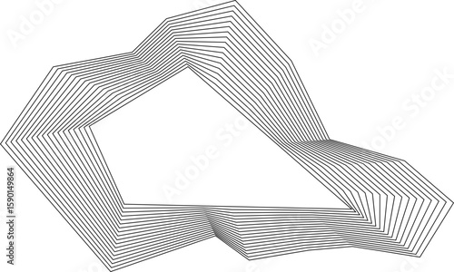 Squared form with irregular edges created by concentric square lines surrounding hollow center and graphic flow.