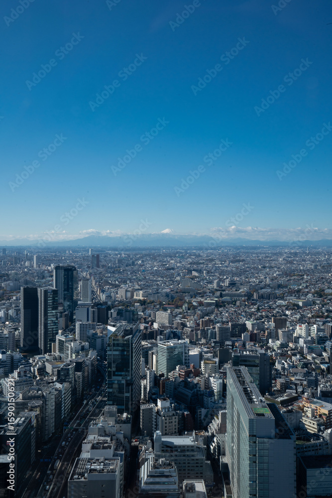 Fototapeta premium 渋谷の展望台から見える富士山、渋谷スクランブルスクエアからの富士山の眺め