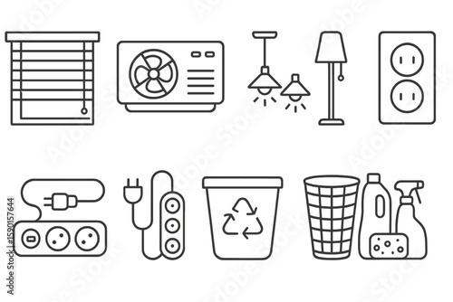 Home appliance outline icon set. essential household electronics, utilities collection
