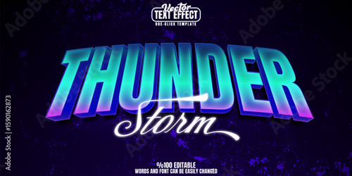 Thunder editable text effect, customizable retro and 80s 3d font style