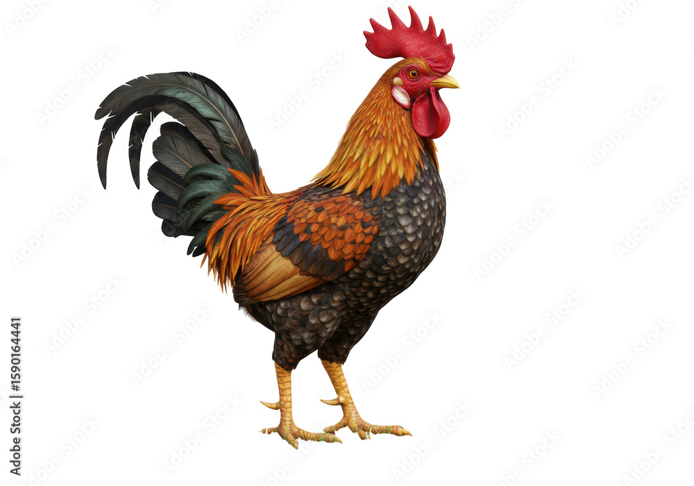 Fototapeta premium Isolated Proud Rooster with Detailed Plumage and Comb