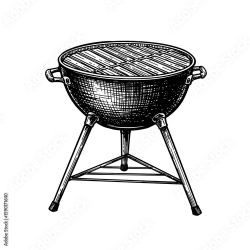  Engraving vintage ink sketch Round grill – hand-drawn black and white vector illustration