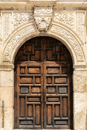 Exterior details of the historic Alamo site of 'the battle of the Alamo'.  San Antonio, Texas, USA.