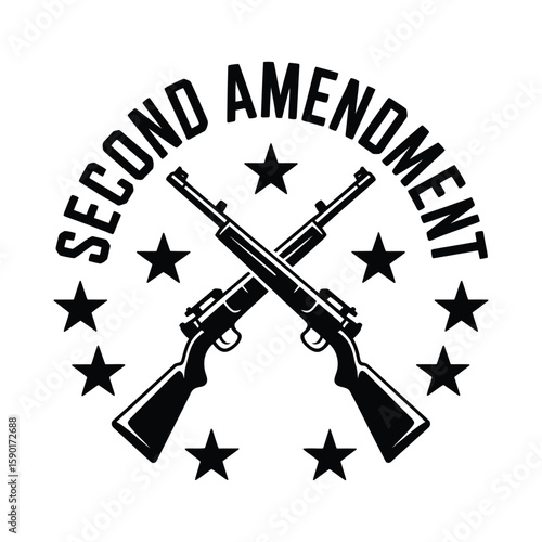 Second amendment rights with crossed rifles and stars silhouette isolated on white background