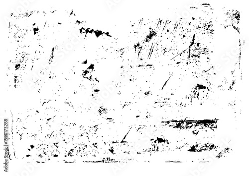 Grunge black and white overlay texture on transparent background. Abstract distress texture dust grain with scratches and grain background.