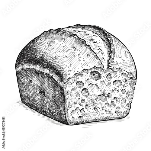 Engraving vintage ink sketch Freshly baked appetizing bread – hand-drawn black and white vector illustration svg