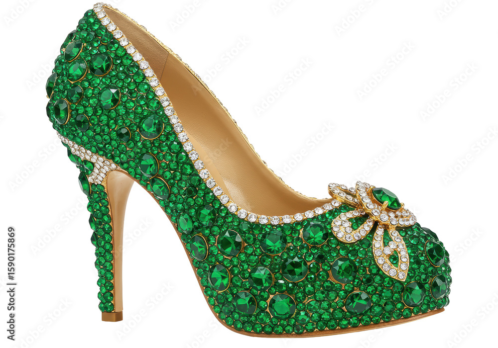 Obraz premium Isolated Emerald Green Rhinestone High Heel Shoe