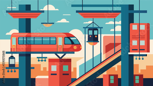 A lift system utilizing maglev technology transporting residents and materials smoothly and efficiently between floors.. Vector illustration