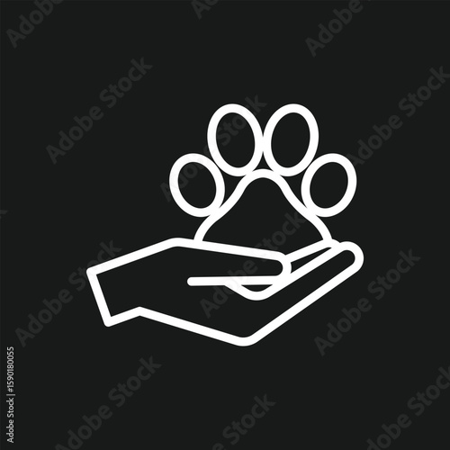 Animal Welfare and Pet Care Icon with a Hand Holding a Paw Symbolizing Rescue, Adoption, and Support