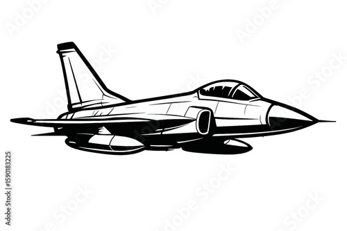 Military Jet Fighter Aircraft Vector Illustration - Aviation and Combat Technology