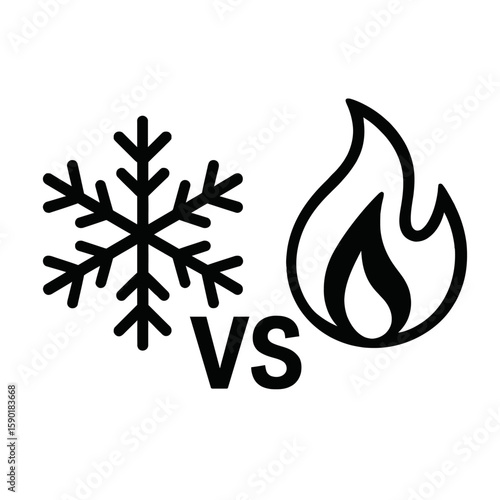 Snowflake Versus Fire Icon Vector - Cold and Heat Contrast Symbol