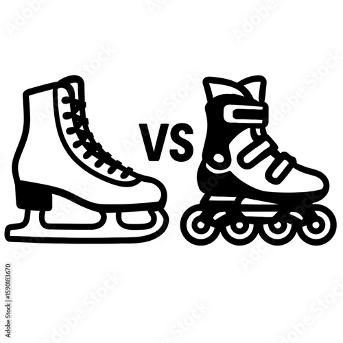 Ice Skate Versus Rollerblade Icon Vector - Winter vs. Summer Skating