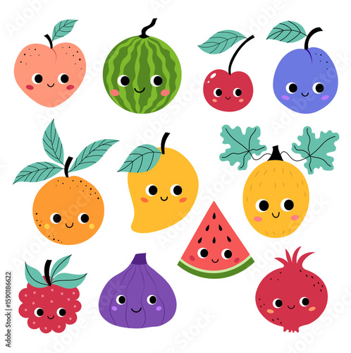Summer set of fruits and berries,for stickers, prints and banners,vector illustration.