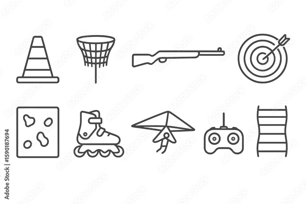 Fototapeta premium Recreational activities icon set. line style icons for sports, games, and hobbies