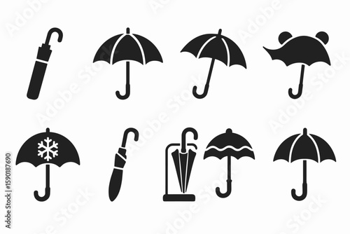 Umbrella solid icon set. rain, weather, parasol icons in a filled collection